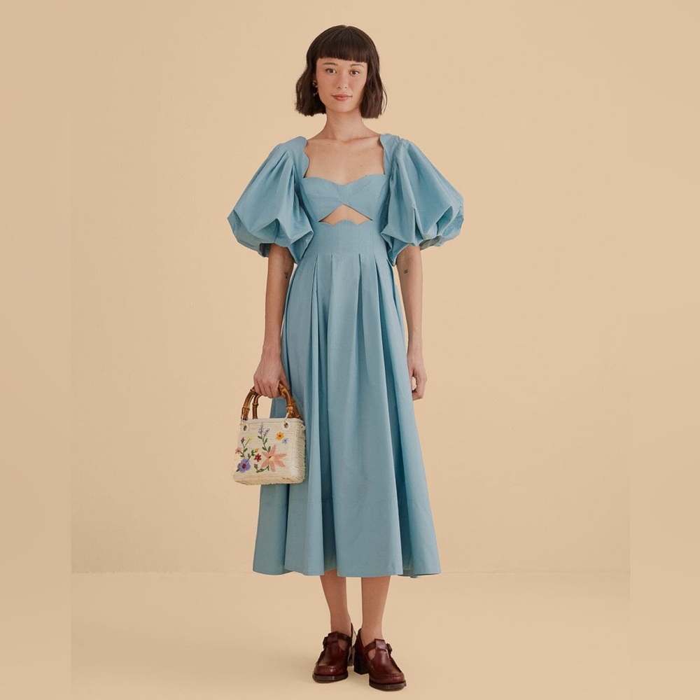 NWOT Farm Rio Grey Blue Cut Out Midi Dress XXS
